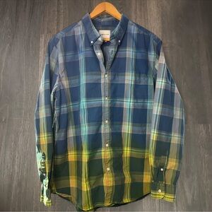 American Eagle Plaid Button Down Shirt XXL Blue Green Cotton